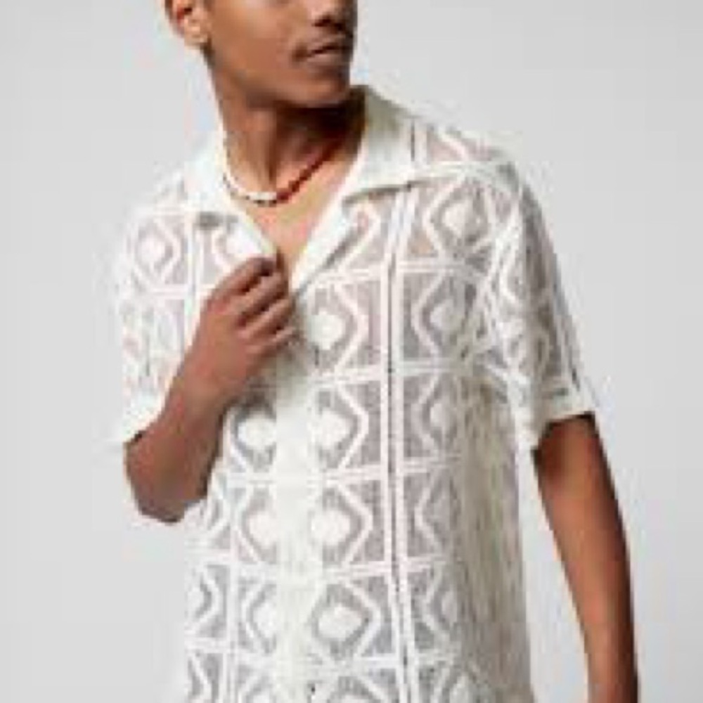 BDG White Patterned Button Down Shirt